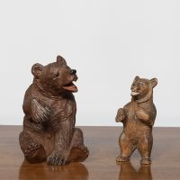 A mother and cub hand-carved wooden Black Forest bears