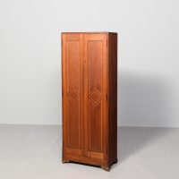 Unusual Walnut And Inlaid 2-Door Cigar Cabinet