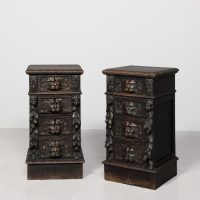 Pair of small Flemish rustic oak chests/bedside lockers or lamp stands