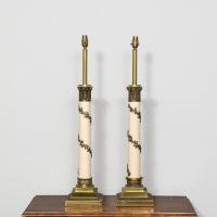 Large Pair of Brass &amp; Painted Corinthian Lamps