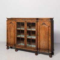 George 1st style figured walnut 4-door breakfront cabinet