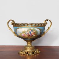 French hand-painted, Sevres-style ormolu-mounted centre porcelain bowl