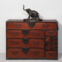 Japanese Bronze elephant with ivory tusks on naturalistic base