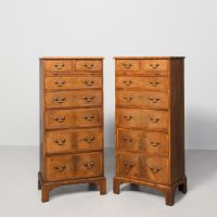 Pair of neat-sized, George III style walnut chest of drawers