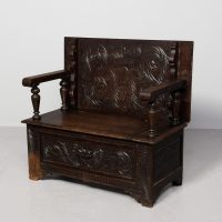 Carved oak Jacobean-style monks’ bench/ hall bench