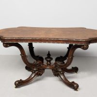 Magnificent large Victorian, shaped top burr walnut free-standing center table.