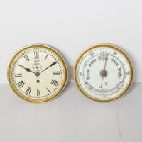 Pair of Ship’s Bulkhead Clock &amp; Barometer