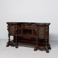 Magnificent late Victorian carved mahogany cabinet with mirror-back and cupboards