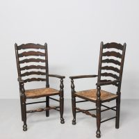 Pair of Stained Elm Ladder-Back Armchairs