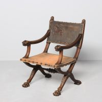 Carved Walnut Italian Framed X Framed Chair