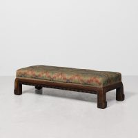 Large Upholstered Fireside Walnut Stool