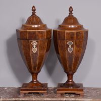 Quality Pair of Lidded Inlaid Cutlery Urns