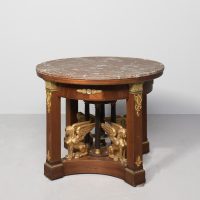 French Empire Mahogany and Ormolu Mounted Marble-Topped Table/Gueridon