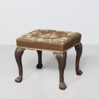 Tapestry upholstered carved mahogany Irish Chippendale stool/bench
