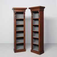 Pair of mid Victorian slim, tall open bookcases with 5 adjustable shelves