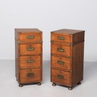 Pair of mid-Victorian brass-bound military oak lockers or cabinets