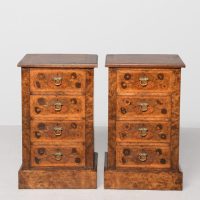 Pair of neat-sized, mid-Victorian floral marquetry inlaid burr walnut lockers