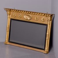 Neat-sized Regency giltwood rectangular bevelled-edge overmantel mirror