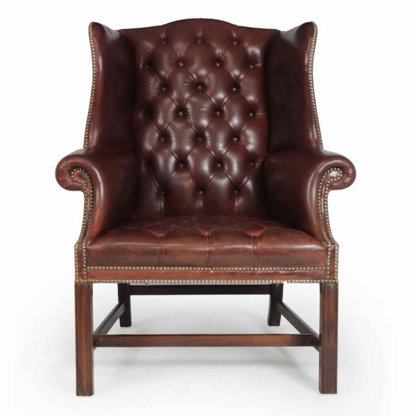 Georgian Style Buttoned Leather Wing Chair