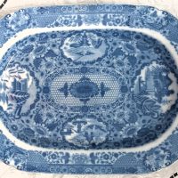 Antique English Georgian Blue and White Transfer Serving Dish / Platter ~ &#8220;Net&#8221; ~ Herculaneum