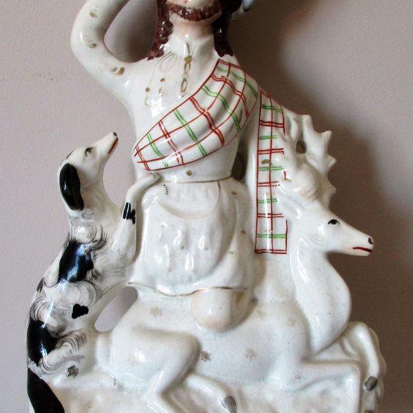 Antique English Victorian Staffordshire Figure ~ &#8220;Hunter with Horn&#8221;
