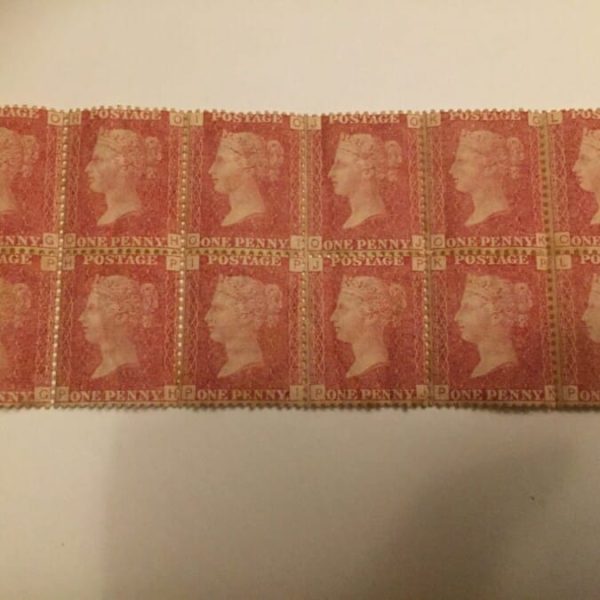 Rare mint block of 12 penny reds Stamps 1871 plt147 U/M o.g