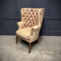 Buttoned Leather Porters Wing Chair