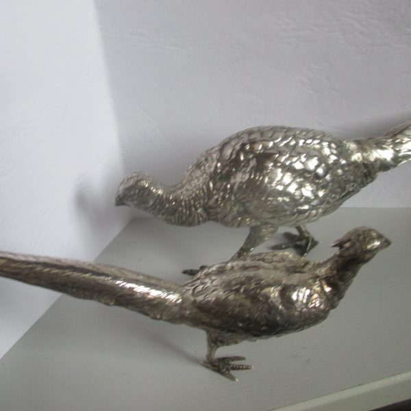 Pair Solid Silver Pheasants 22cm and 14 cm long