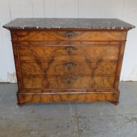 Antique French Burr Walnut &amp; Marble Top Chest Of Drawers