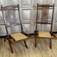 Pair of Edwardian Mahogany Campaign chairs with Satinwood Inlay