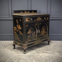 Chinoiserie Black Lacquered Japanned Side Cabinet
