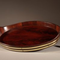 A Very Decorative and Useful Original Oval Mahogany And Brass Coopered Tray.