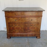 Antique French Burr Walnut &amp; Marble Top Chest Of Drawers