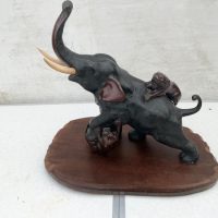 Antique Japanese Meiji Period Bronze Study Of An Elephant Fighting With Two Tigers Circa 1880