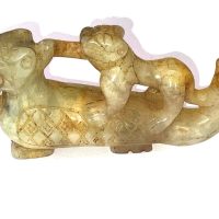 Chinese Carved Cel Jade Mythical Animals, Ming Dynasty or Earlier