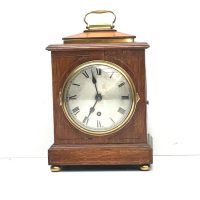 BRACKET CLOCK OAK WITH BRASS INLAY