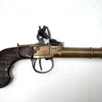FLINTLOCK BRASS CANNON BARREL OVERCOAT PISTOL