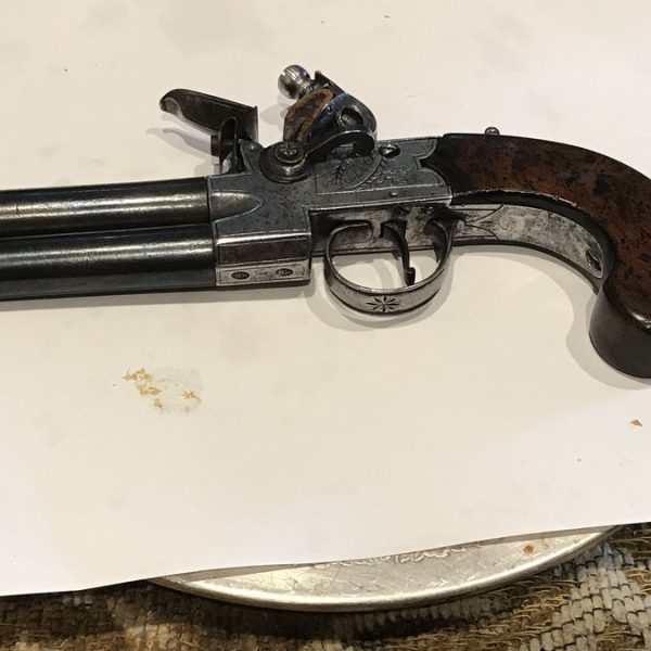 Flintlock double over &#038; under pistol by Spencer of London