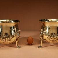 A Decorative Pair Of Embossed Brass Planters/Jardinieres, Dinanderie.