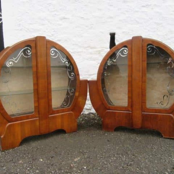 SOLD Pr 20th century walnut art deco cabinets