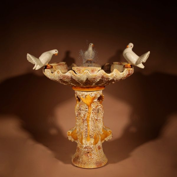 A Unusual Vallauris Ceramic Love Birds And Dolphins Free Standing Centre Fountain.