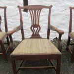 Georgian elm elbow chair with 3 same period side chairs
