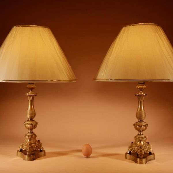 A Pair of Original Cast Brass Table Lamps. 