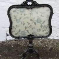 SOLD Victorian carved rosewood and tapestry fire screen