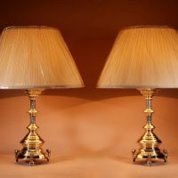 Interesting And Impressive Pair Of Signed Brass Table Lamps, In the Neo Gothic Style. Dutch Circa 1878-1887
