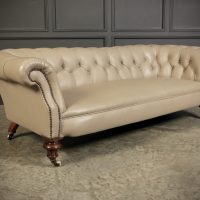 Victorian Taupe Leather Chesterfield Sofa