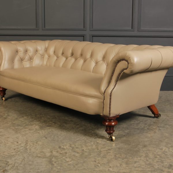 Victorian Taupe Leather Chesterfield Sofa