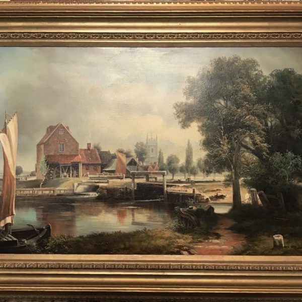 Dedham Lock &amp; Mill After John Constable Large Landscape Oil Painting On Canvas