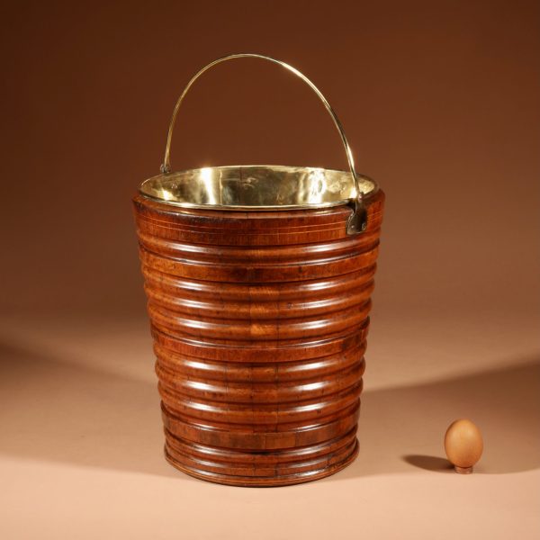 A Very Decorative Original Walnut Coopered Peat Tea Bucket Jardinière Tea Stove.