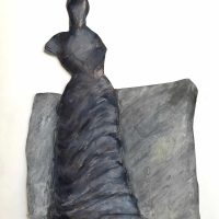Original mixed media painting of a standing figure from the Femme du Midi series by Ivor Abrahams RA. 1935-2015. Signed and dated 1979.